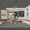 Modern Living and Dining Room Design With Beige Sofa Dining Table And Chandelier