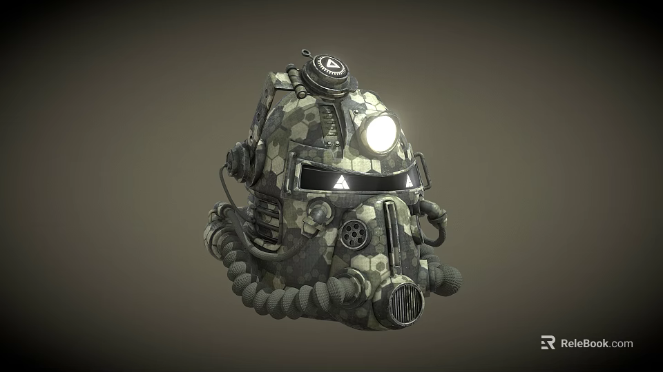 Camouflage Pattern Mechanical Helmet with Illuminated Light Hoses and Emblem Design 3d model