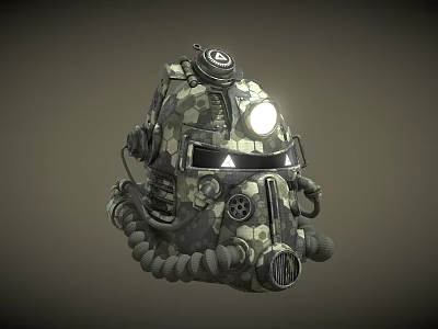 Camouflage Pattern Mechanical Helmet with Illuminated Light Hoses and Emblem Design 3d model
