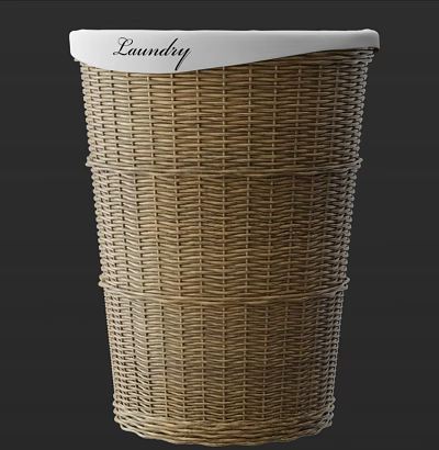 Woven Natural Brown Storage Basket Tall Cylindrical Design for Home Organizing 3d model