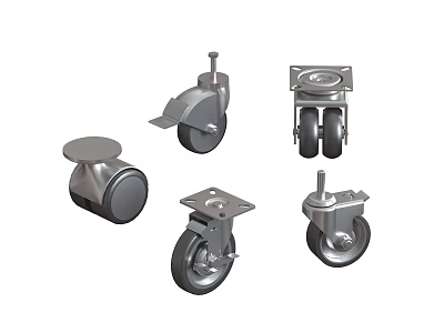 Various Metal Caster Wheels With Different Swivel Designs And Locking Features 3d model