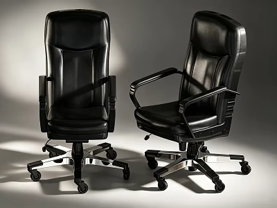 Black Leather Office Chair With Armrests Swivel Wheels And Modern Design 3d model