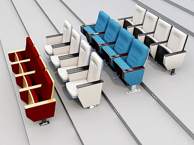 Public Stadium Seats In Red White Blue With Armrests And Backrests 3d model
