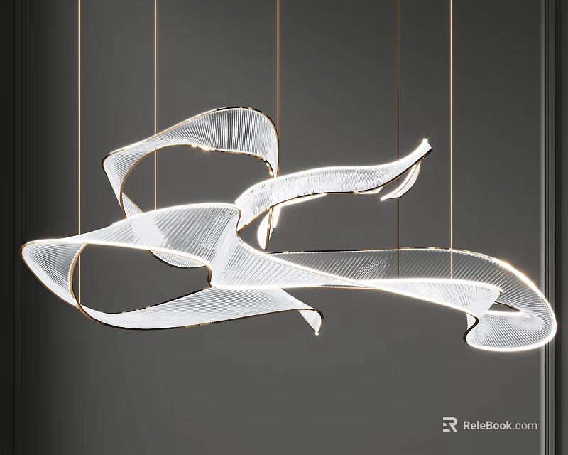 Modern Contemporary Chandelier With Flowing White Shade And Gold Metal Frame Design 3d model 