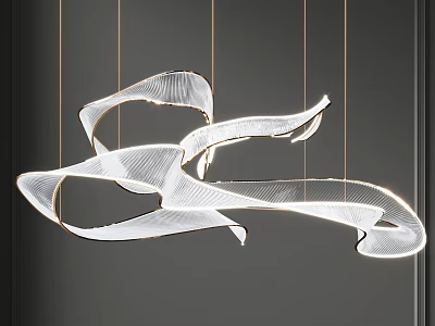 Modern Contemporary Chandelier With Flowing White Shade And Gold Metal Frame Design 3d model