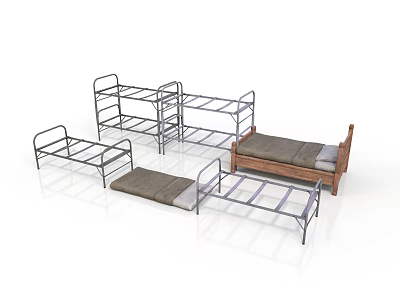 Different Types of Bed Frames Including Metal and Wooden Bunk and Single Beds 3d model