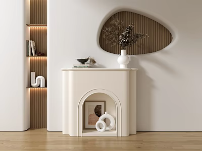 Modern Entryway Cabinet Sideboard With Arch Design Storage Decorative Vase And Books 3d model