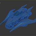 Futuristic Metallic Spacecraft With Blue Glowing Lines And Sleek Aerospace Design