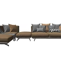 Contemporary Brown Leather Sectional Sofa With Assorted Colored Pillows And Ottoman 3d model