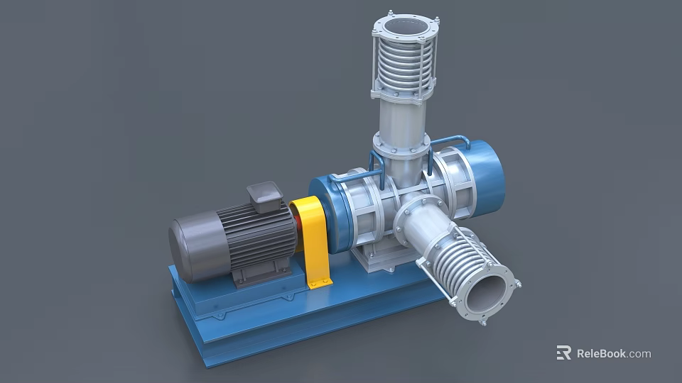 Industrial Equipment With Electric Motor Metal Pipes Yellow Connecting Parts And Blue Base 3d model 