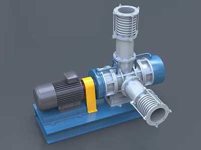 Industrial Equipment With Electric Motor Metal Pipes Yellow Connecting Parts And Blue Base 3d model