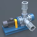 Industrial Equipment With Electric Motor Metal Pipes Yellow Connecting Parts And Blue Base