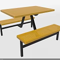 Yellow Perforated Dining Set With Square Table And Black Frame Benches 3d model
