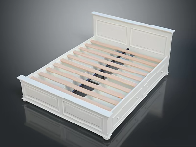 White Modern Bed Frame With Wooden Slat Support And Storage Drawers 3d model
