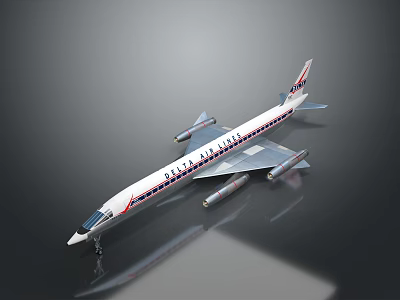 Delta Airlines Airliner With White Body Red Blue Livery Jet Engines Passenger Windows And Reflection 3d model