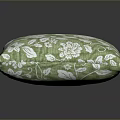 Green Decorative Cushion With White Floral Pattern And Linen Texture Design 3d model