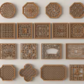 Traditional Wooden Lattice Windows Featuring Various Shapes And Classical Decorative Patterns 3d model