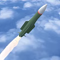 Green Missile Flying Through Cloudy Sky With Trailing White Smoke 3d model