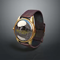 Classic Brown Leather Strap Watch With Gold Case And Unique Dial Design 3d model
