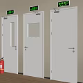 White Emergency Exit Doors With Glass Panels And Red Fire Extinguishers