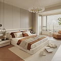 Modern Bedroom Interior Design With Large Bed White Brown Bedding And Chandelier