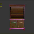 Traditional Dark Brown Wooden Cabinet With Open Shelves Drawers And Carved Doors