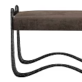 Brown Upholstered Sofa Bench With Black Curved Metal Frame Modern Design Style