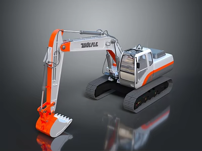ZAXIS Heavy Duty Excavator With Orange White Crawler Tracks And Front Bucket 3d model