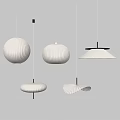 White Modern Pendant Lights Featuring Different Shapes and Pleated Texture on Gray Background