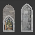 Gothic Stone Window Frames With Arched Design Brick Texture And Interior Elements 3d model