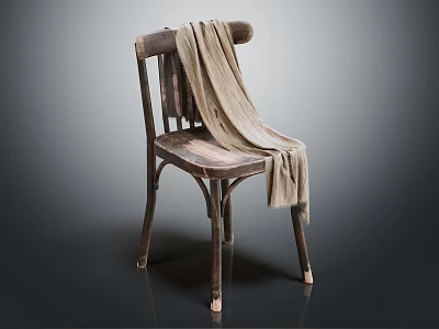 Vintage Wooden Leisure Chair With Beige Cloth Draped And Natural Wood Texture 3d model