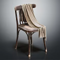 Vintage Wooden Leisure Chair With Beige Cloth Draped And Natural Wood Texture