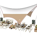 Outdoor Table And Chair Set With Sunshade Green Plants And Decorative Accessories