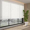 White Window Blinds In Bright Room With Green Outdoor View And Potted Plant