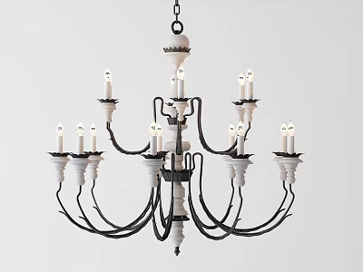 Vintage Classic Chandelier With Candle Style Multiple Arms Black White Design 3d model