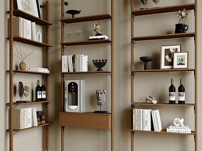 Wooden Bookcase With Multi Tiered Shelves Holding Books Statues Photo Frames And Decorative Items 3d model