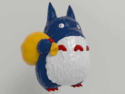 Cute Blue And White Totoro Decorative Ornament Set With Yellow Bag And Red Accents 3d model