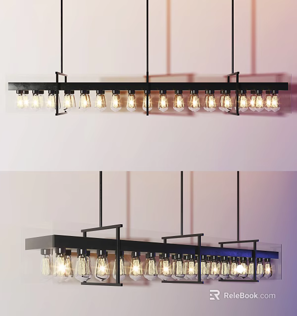 Linear Black Metal Chandelier With Multiple Clear Glass Bulbs For Modern Interior 3d model 