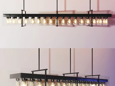 Linear Black Metal Chandelier With Multiple Clear Glass Bulbs For Modern Interior 3d model