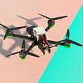 Professional Digital Drone Quadcopter with Black Frame Green Propellers and Components