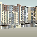 Modern Multi story Apartment Buildings With Beige Brown Facades Balconies And Ground Floor Shops
