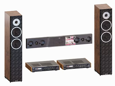 Entertainment Electronics Home Audio System With Tall Floor Speakers Soundbar And Amplifiers 3d model