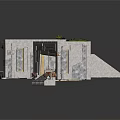 Ancient Stone Kitchen Interior With Stone Steps Clay Pots Shelves And Decorative Rug