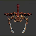 Mythical Warrior Fantasy 3D Model With Fiery Red Wings Ornate Armor And Dual Blades