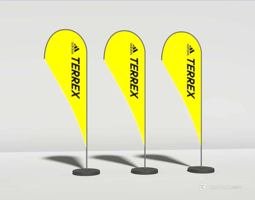 Three Yellow TERREX Feather Flags with Brand Logo for Outdoor 3d model