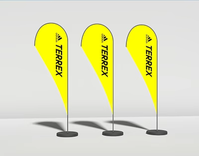 Three Yellow TERREX Feather Flags with Brand Logo for Outdoor 3d model