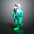 3D Fantasy Creature Standing Pose With White Fur Turquoise Body Green Claws And Yellow Eyes