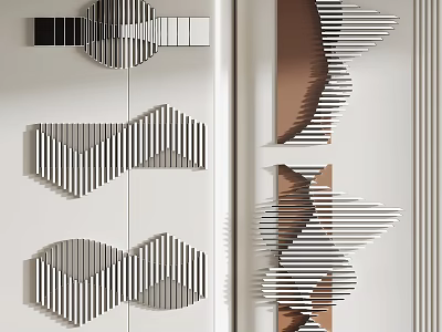 Modern Geometric Wall Decor With Stripe Patterns And Metallic Copper Accents 3d model