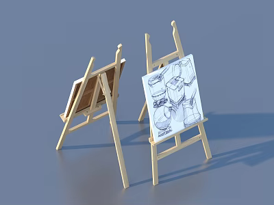 Wooden Easel With Drawing Board And Sketch For Home Art Supplies 3d model