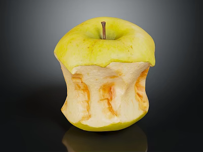 Juicy Bitten Green Apple With Visible Core On Dark Background 3d model
